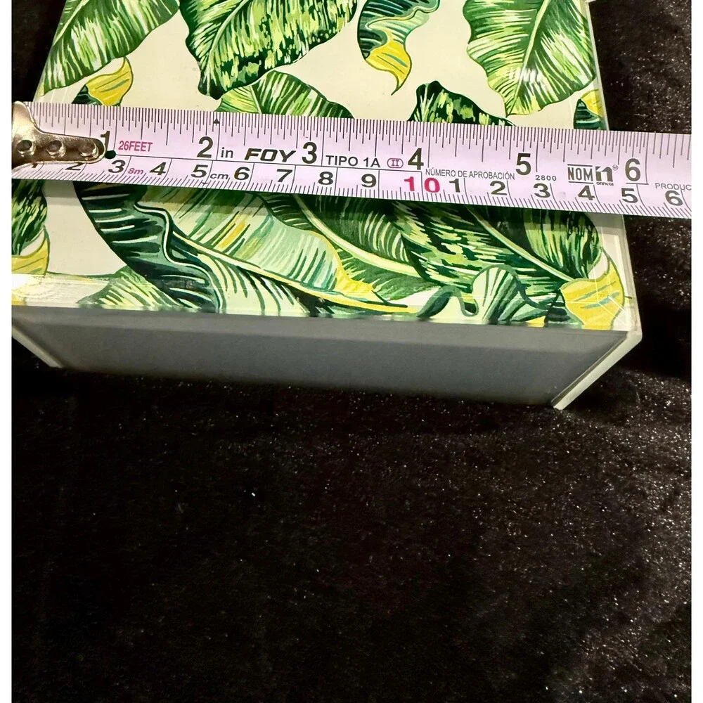 Tommy Bahama Glass Keepsake Box Tropical Banana Leaf Print - Jewelry Box Storage